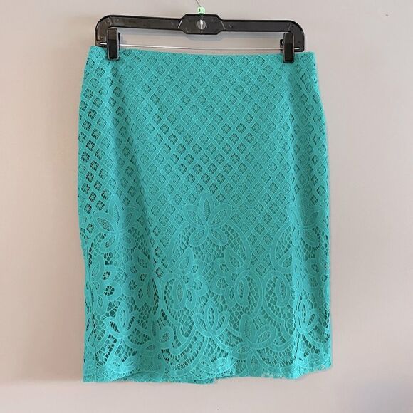 LOFT Turquoise Lace Pencil Skirt || SZ 10P - Picture 1 of 8